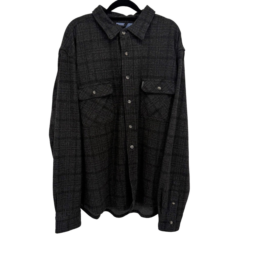 Chaps Mens XXL Charcoal Gray Plaid Flannel Button Down Shirt Long Sleeve Heavy